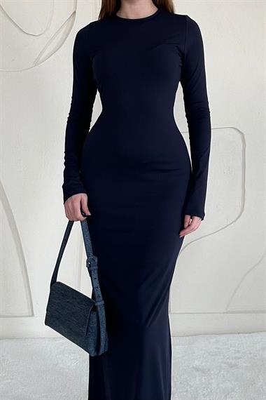 Lacivert Basic Kadın Midi Elbise