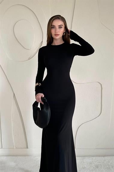 Siyah Basic Kadın Midi Elbise