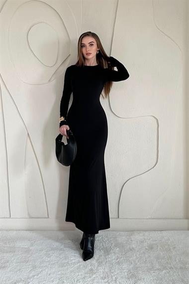 Siyah Basic Kadın Midi Elbise
