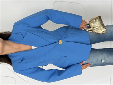 Bebe Mavi Gold Düğme Detaylı Belden Oturtmalı Blazer Ceket