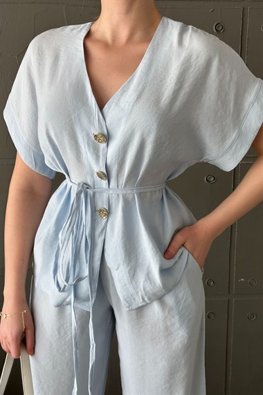 Bebe Mavi Gold Düğme Detaylı İkili Modal Takım