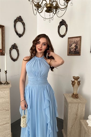 Bebe Mavi Halter Yaka Astarlı Elbise