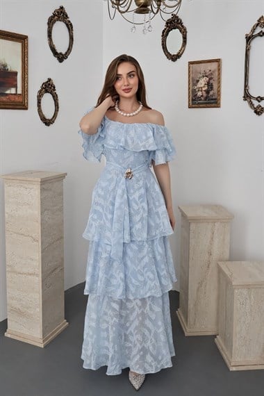 Bebe Mavi Kat Kat Fırfırlı Elbise