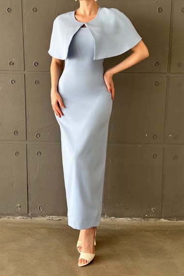 Bebe Mavi Pelerinli Straplez Elbise