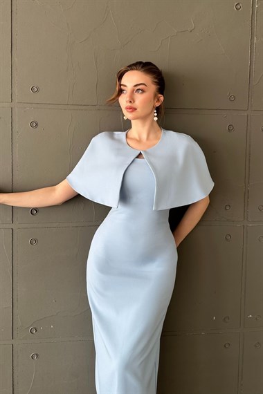 Bebe Mavi Pelerinli Straplez Elbise