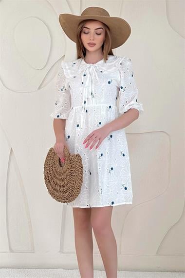 İndigo Bebe Yakalı Brode Elbise