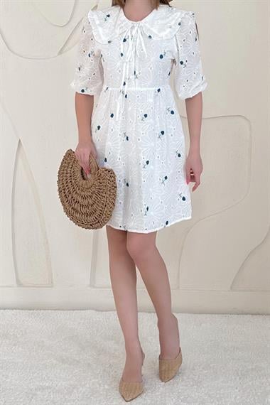 İndigo Bebe Yakalı Brode Elbise