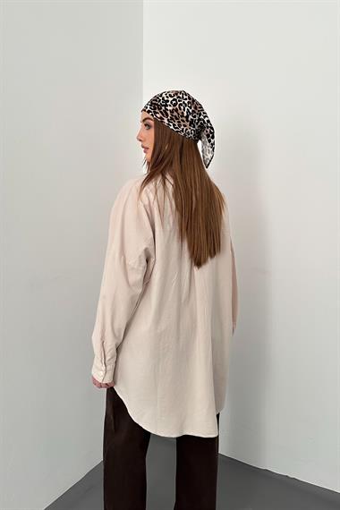 Bej Çift Cep Kapaklı Çıtçıtlı Gömlek