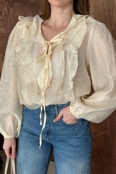 Bej Fırfırlı Bluz