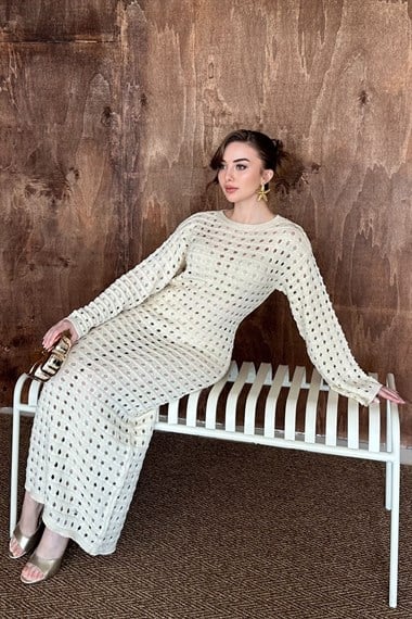 Bej Pitikare Triko Elbise