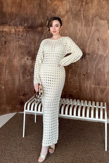 Bej Pitikare Triko Elbise