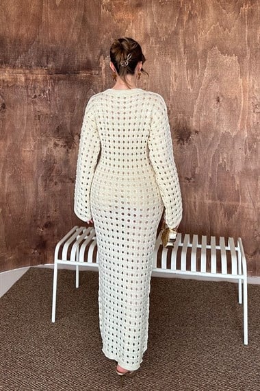 Bej Pitikare Triko Elbise