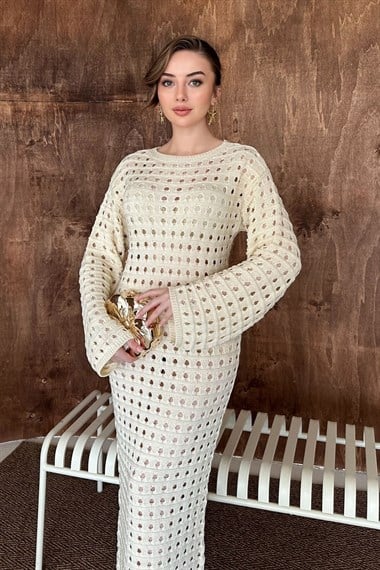 Bej Pitikare Triko Elbise