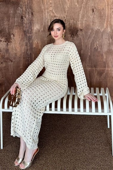 Bej Pitikare Triko Elbise