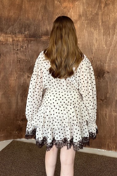 Bej Puantiyeli Dantelli Takım