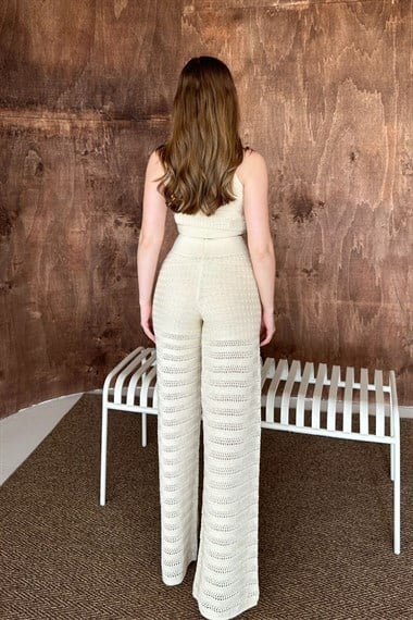 Bej Şal Detay Triko Takım