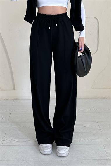 Siyah Bel Büzgülü Pantolon