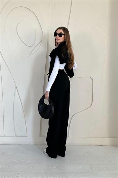 Siyah Bel Büzgülü Pantolon