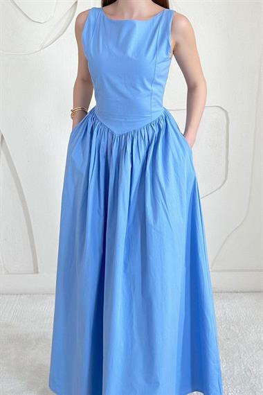 Bel Büzgülü Uzun Elbise