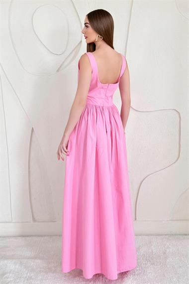 Bel Büzgülü Uzun Elbise