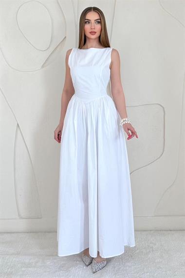 Bel Büzgülü Uzun Elbise