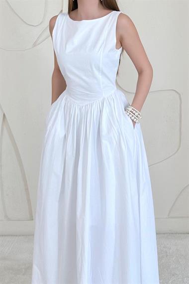 Bel Büzgülü Uzun Elbise