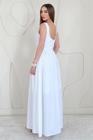 Bel Büzgülü Uzun Elbise