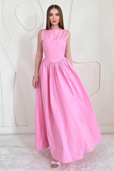 Bel Büzgülü Uzun Elbise