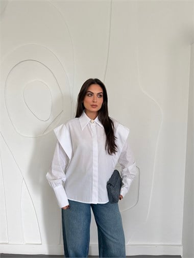 Beyaz Kolları Bantlı Gömlek