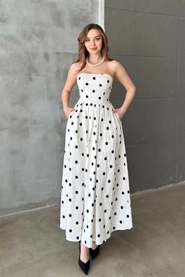 Beyaz Puantiyeli Elbise