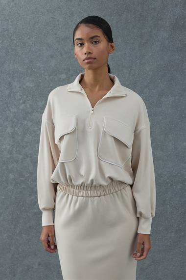 Bej Biyeli Sweatshirt ve Etek Takım