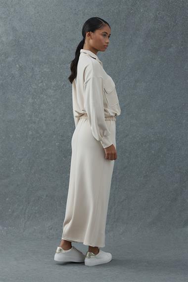 Bej Biyeli Sweatshirt ve Etek Takım