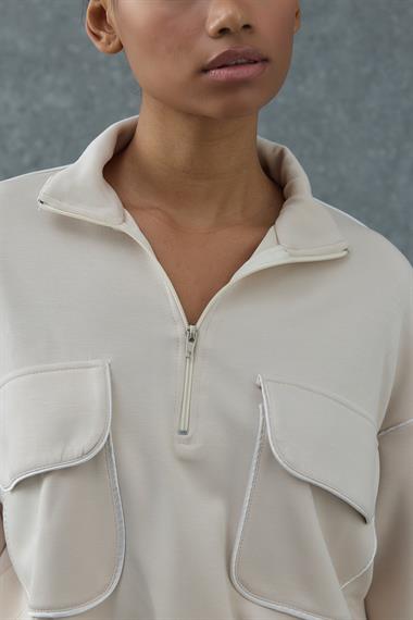 Bej Biyeli Sweatshirt ve Etek Takım