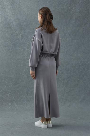 Füme Biyeli Sweatshirt ve Etek Takım