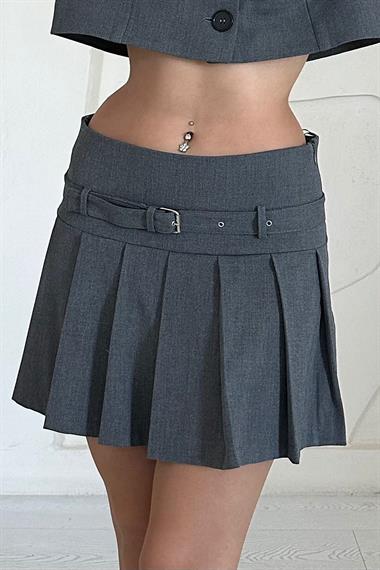 Gri Bomber Ceket ve Pileli Etek Takım