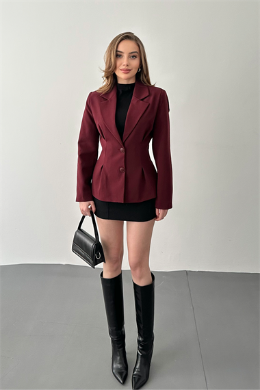 Bordo İki Düğmeli Pileli Ceket
