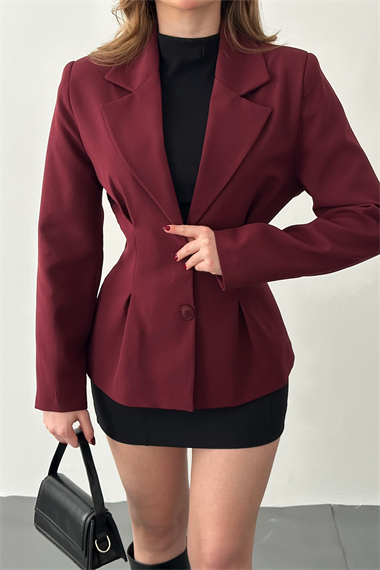 Bordo İki Düğmeli Pileli Ceket