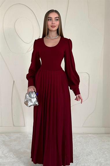 Bordo Bordo Bisiklet Yaka Triko Elbise