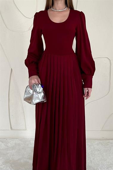 Bordo Bordo Bisiklet Yaka Triko Elbise