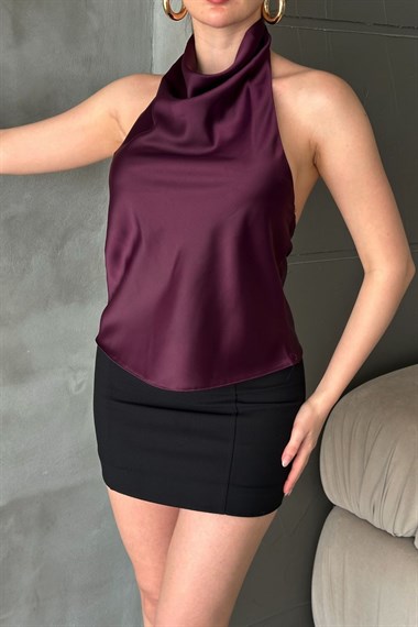 Bordo Degaje Saten Bluz