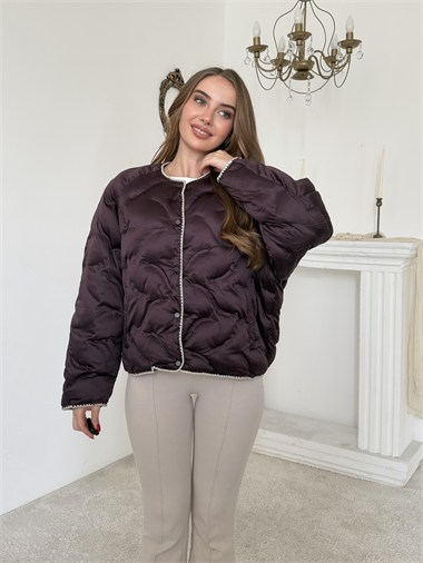 Bordo Dikiş Detaylı Mont