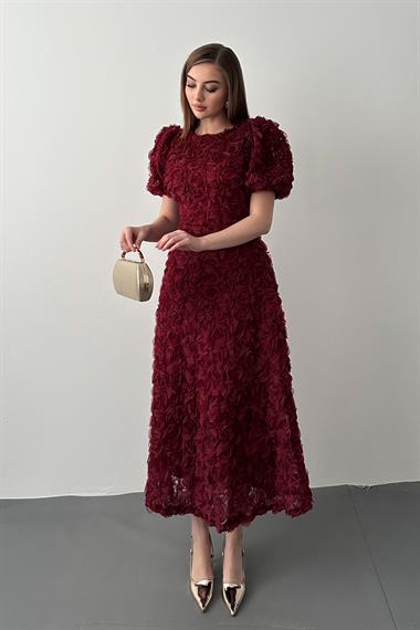 Bordo Güllü Elbise