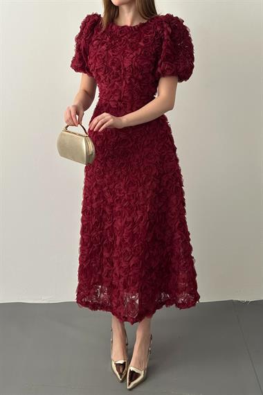 Bordo Güllü Elbise