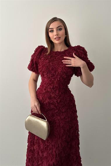 Bordo Güllü Elbise