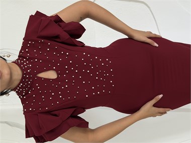 Bordo Işıltılı Elbise