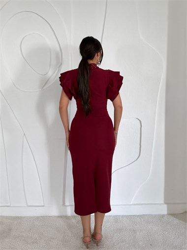 Bordo Işıltılı Elbise