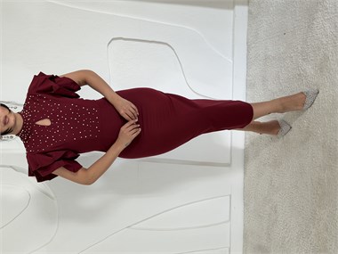 Bordo Işıltılı Elbise