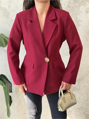 Bordo Kadını Belden Oturtmalı Blazer Ceket