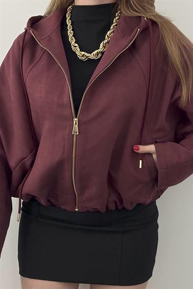 Bordo Kapüşonlu Bomber Süet Ceket