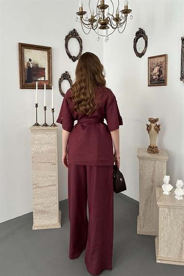 Bordo Keten Gömlekli Takım